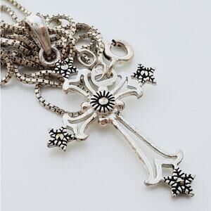 Crucifix Jesus Cross & Stars Pendant in Sterling Silver 925, 18in